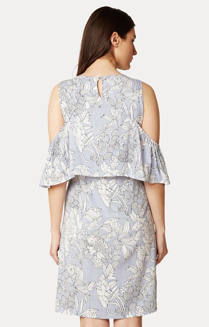 Women's Blue Rayon PrintedCasualwear Shift Dress