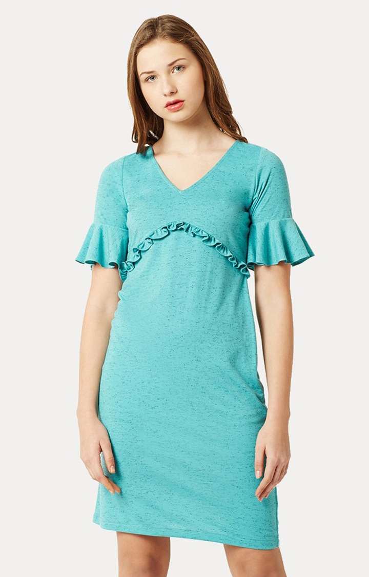 MISS CHASE | Women's Blue Rayon SolidCasualwear Shift Dress