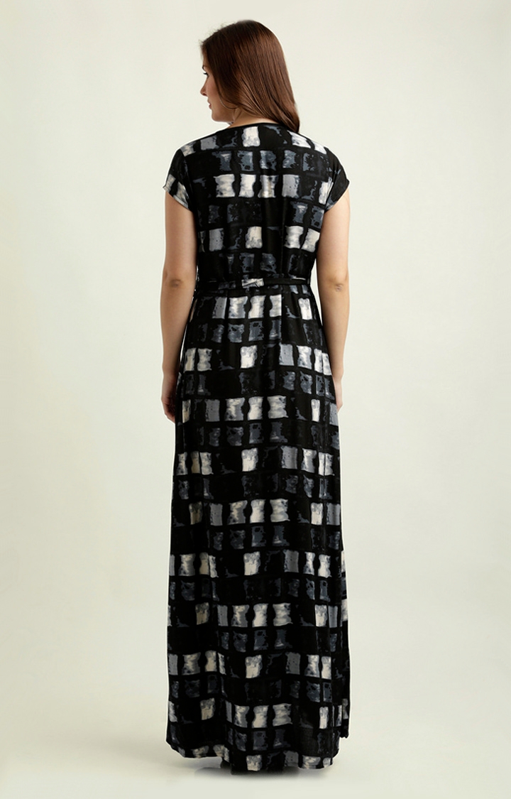 Women's Black Rayon PrintedCasualwear Maxi Dress