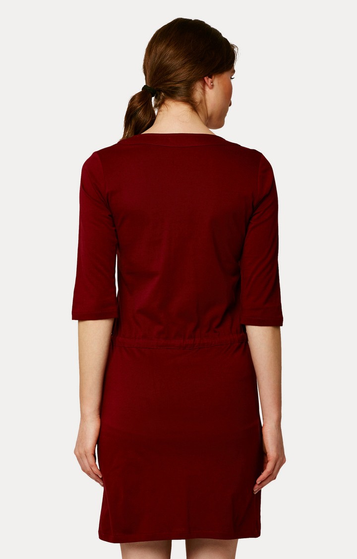 Women's Red Cotton SolidCasualwear Shift Dress