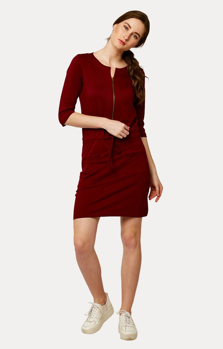 Women's Red Cotton SolidCasualwear Shift Dress