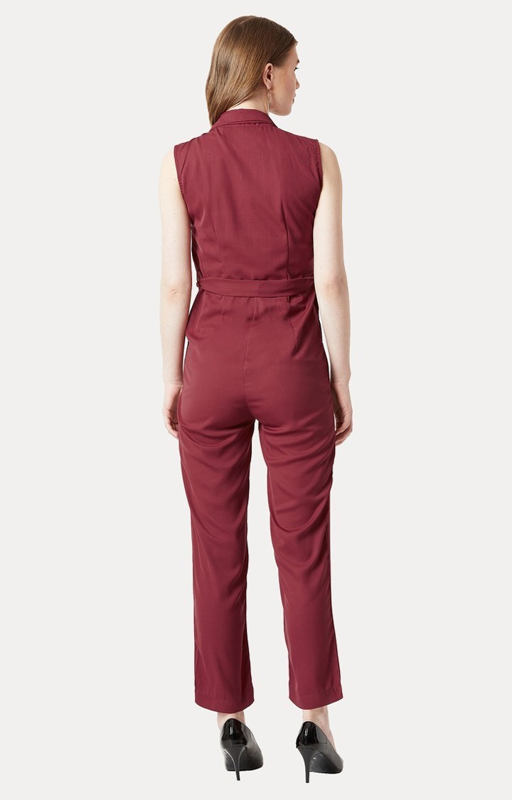 Women's Red Crepe SolidCasualwear Jumpsuits