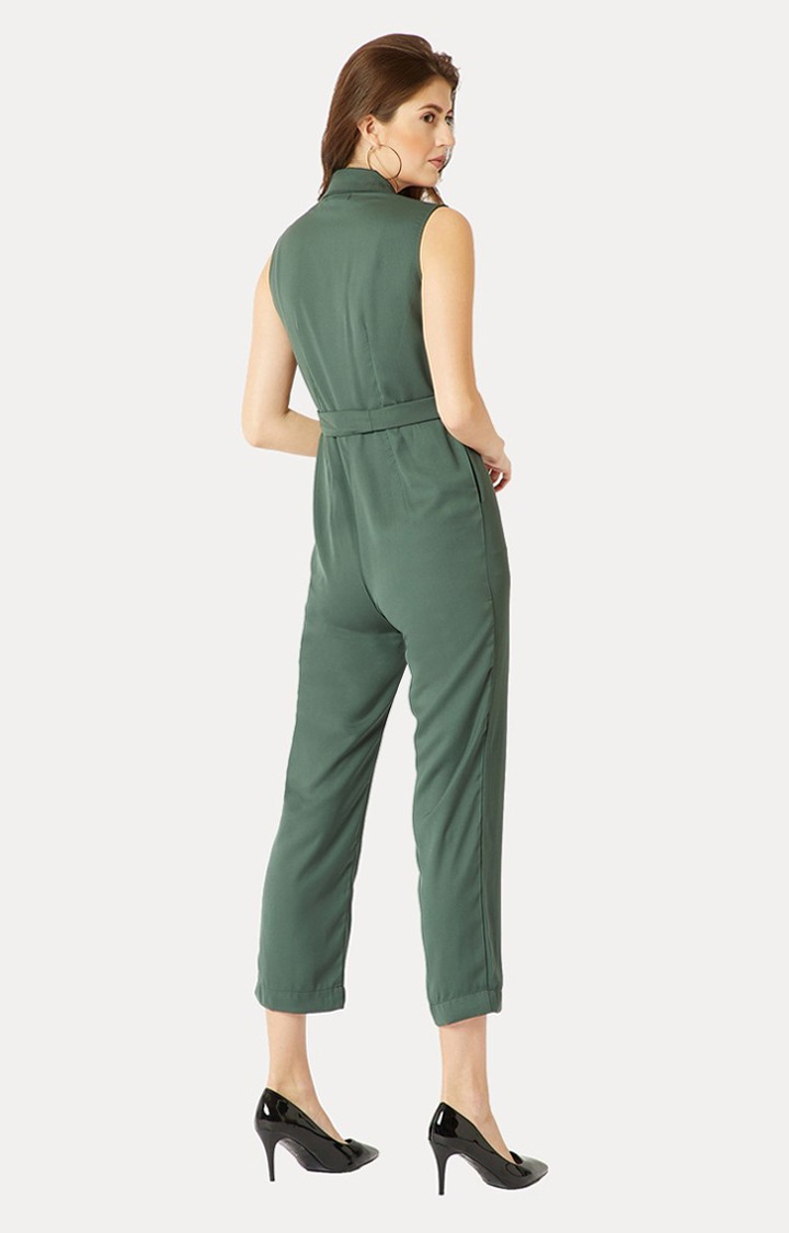 Women's Green Crepe SolidCasualwear Jumpsuits