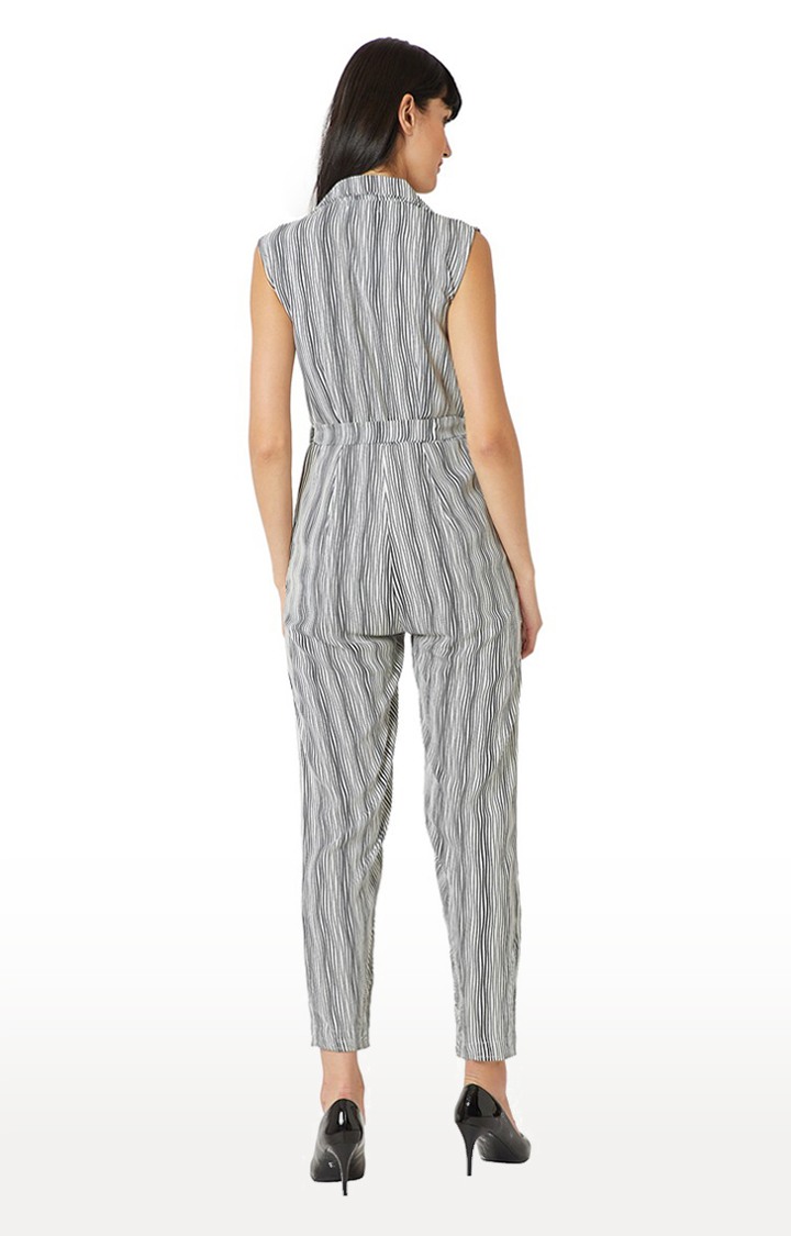 Women's Grey Crepe StripedCasualwear Jumpsuits
