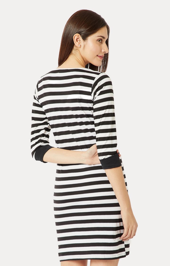 Women's Black Cotton StripedCasualwear Shift Dress
