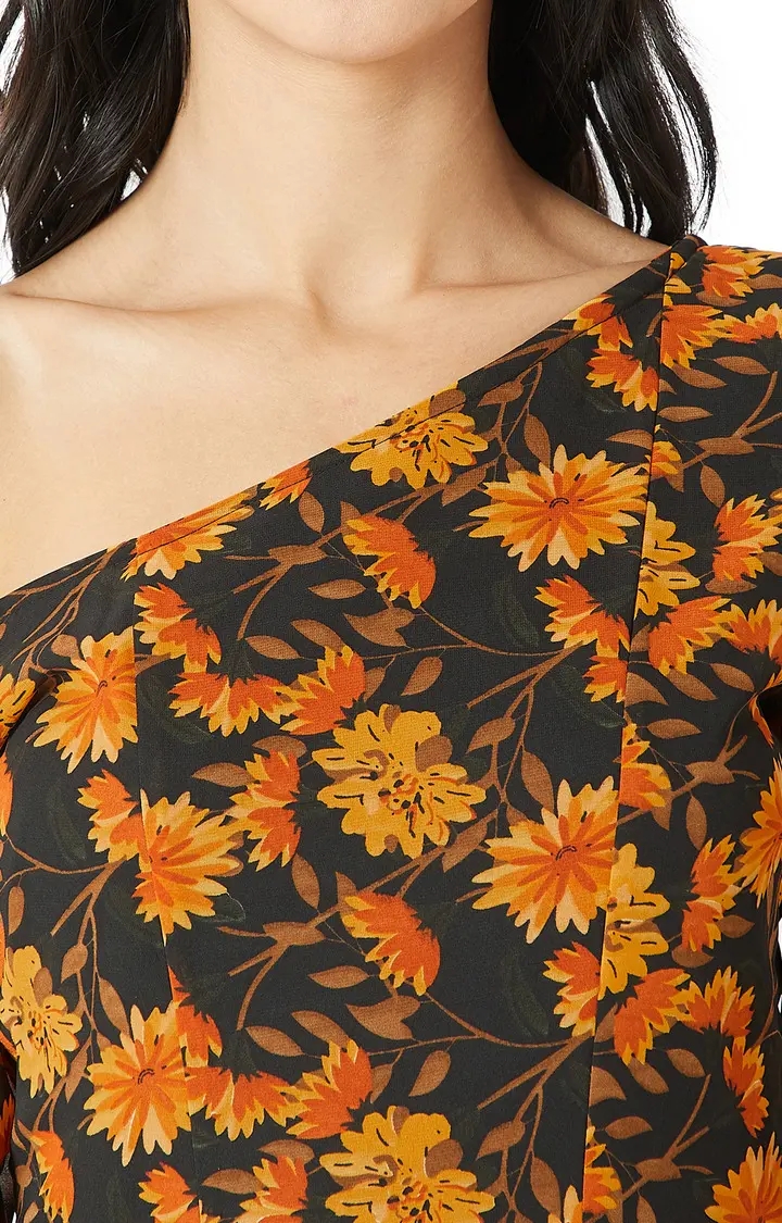 Women's Orange Georgette PrintedCasualwear Maxi Dress