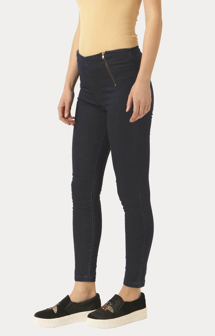 Buy Miss Chase Women Navy Blue Solid Skinny Fit Jeggings