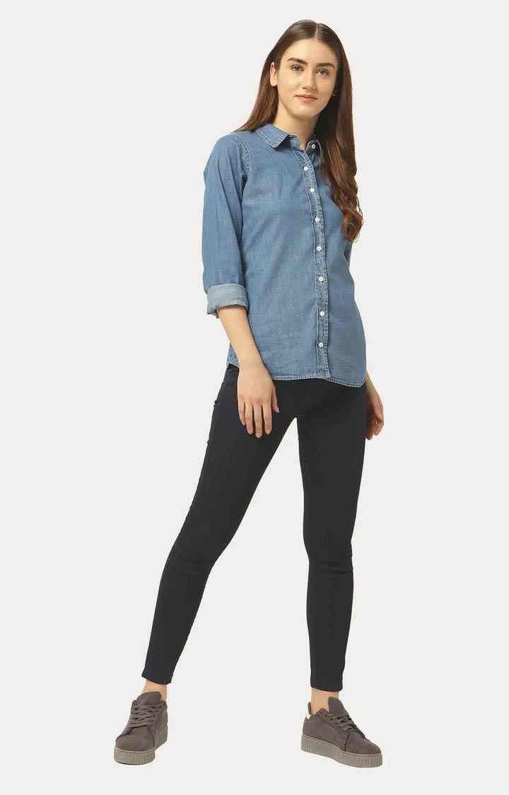 Women's Blue Solid Jeggings