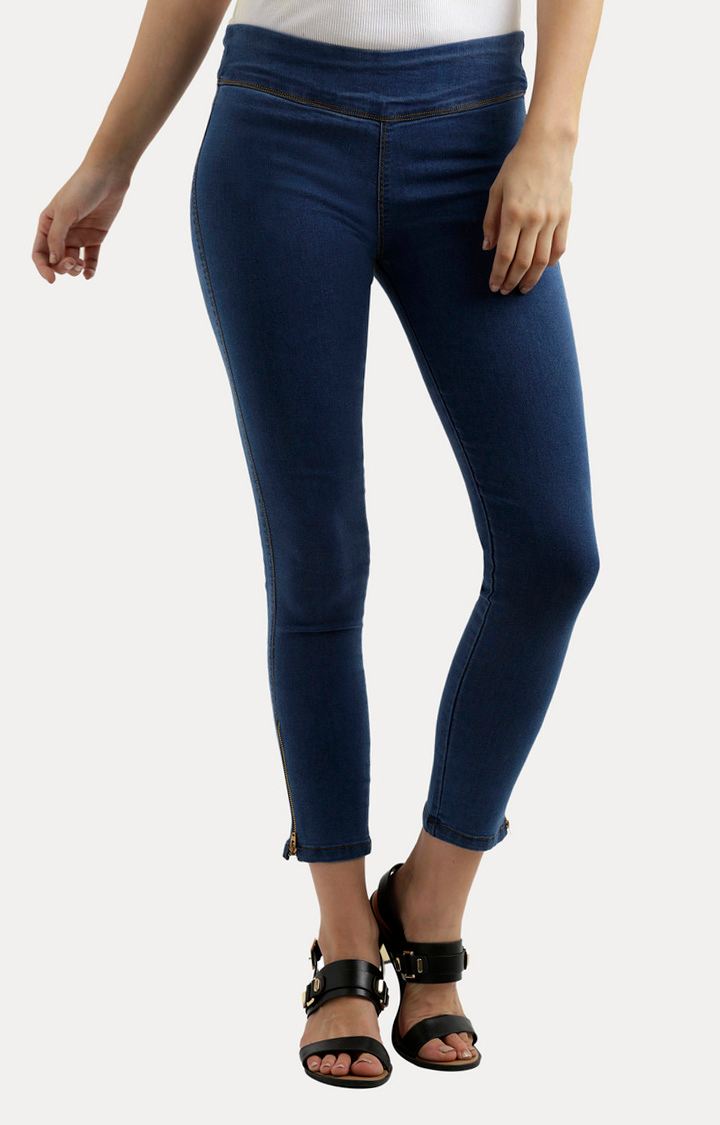 MISS CHASE | Women's Blue Solid Jeggings