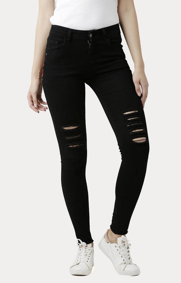 Women's Black Denim Skinny Solid Jeans