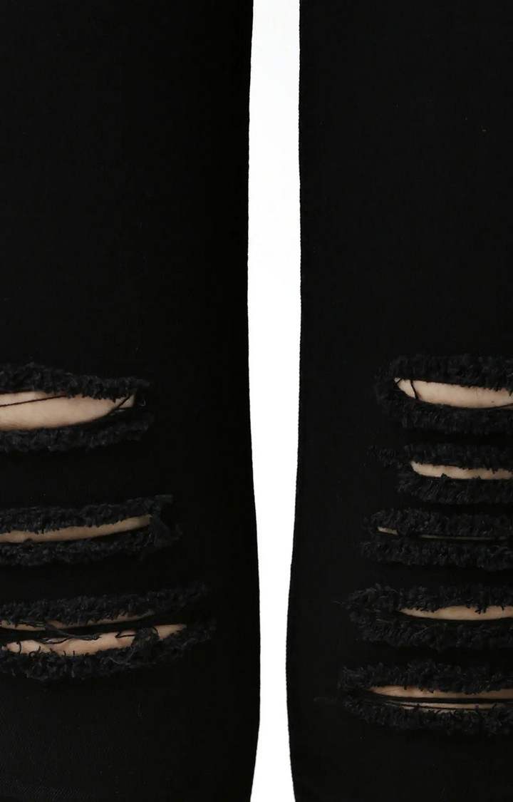Women's Black Solid Ripped Jeans