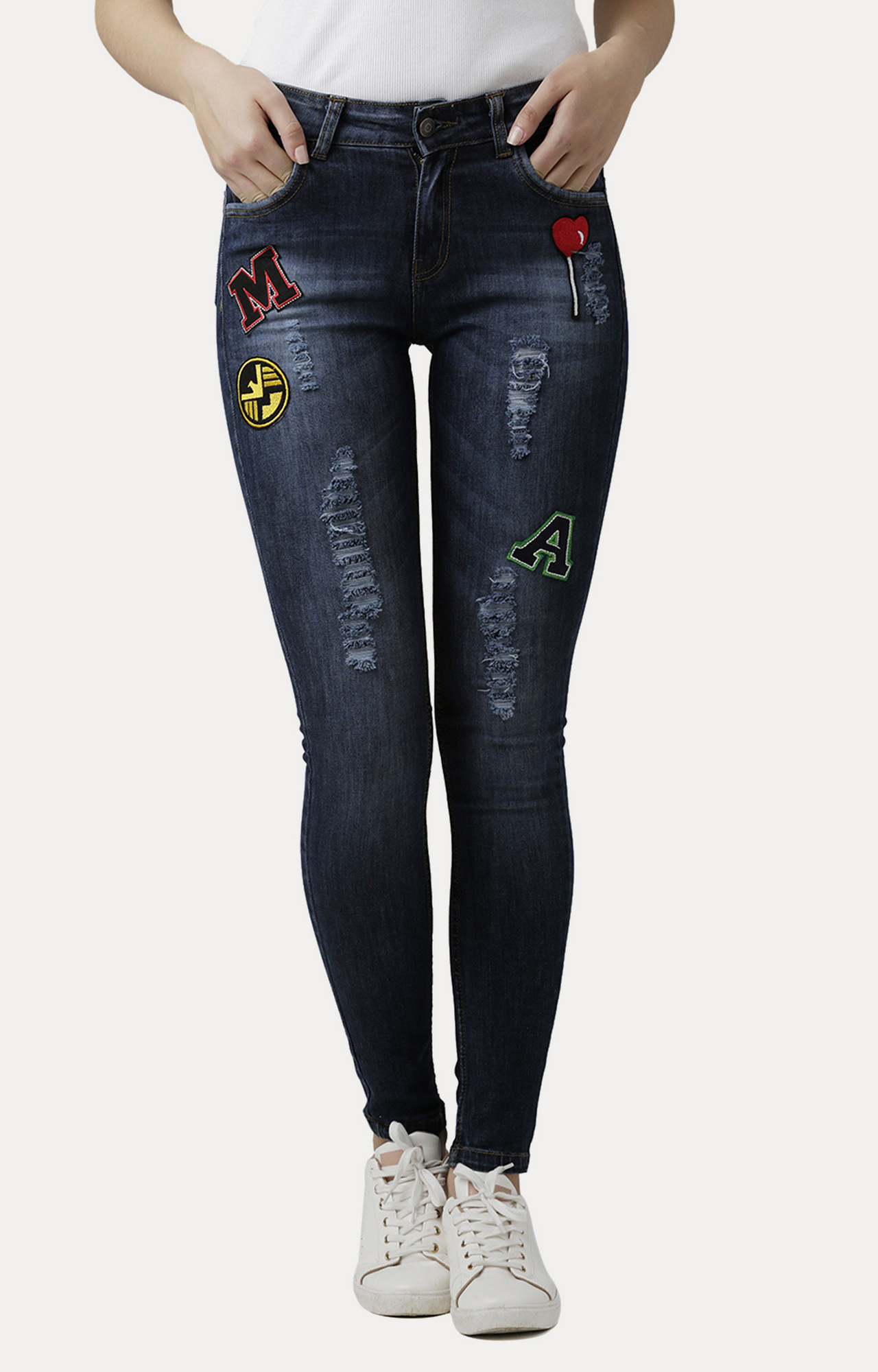 MISS CHASE | Women's Blue Solid Skinny Jeans
