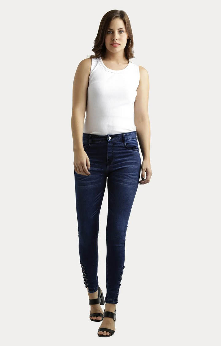 Women's Blue Solid Slim Jeans