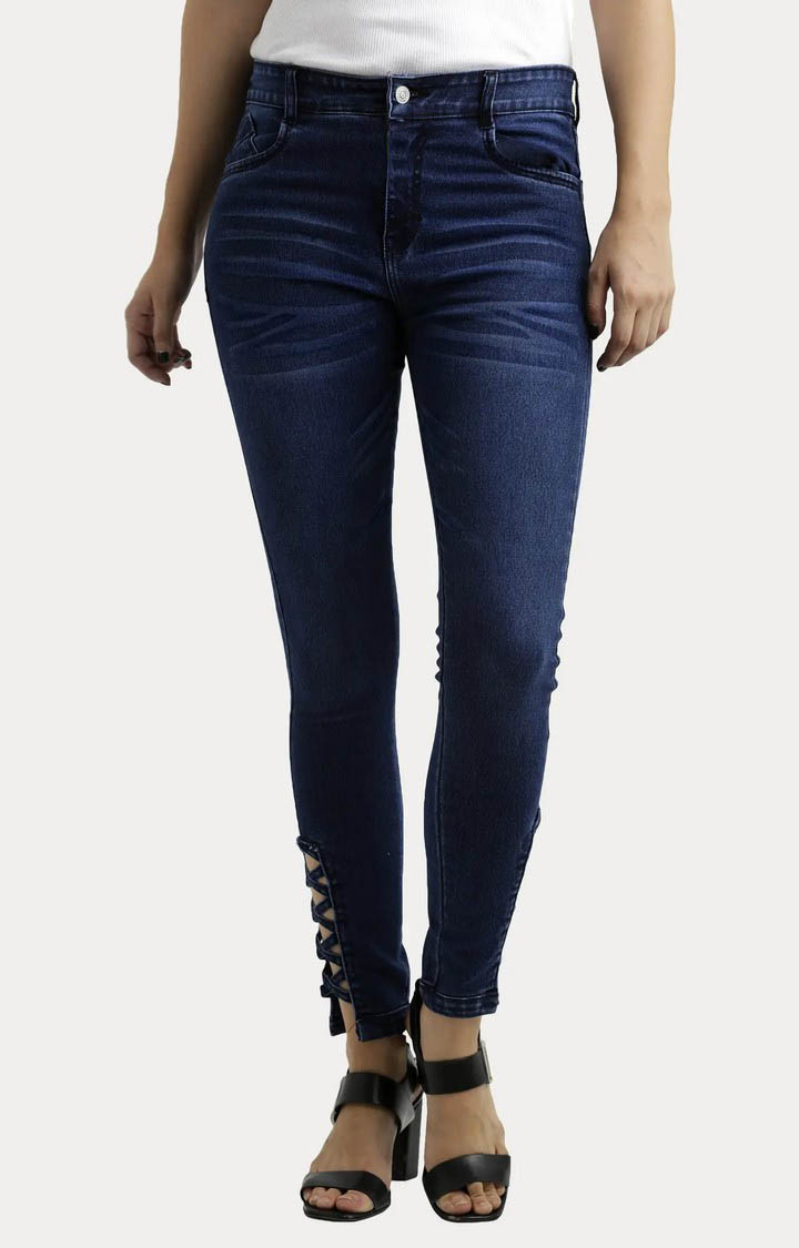 MISS CHASE | Women's Blue Solid Slim Jeans