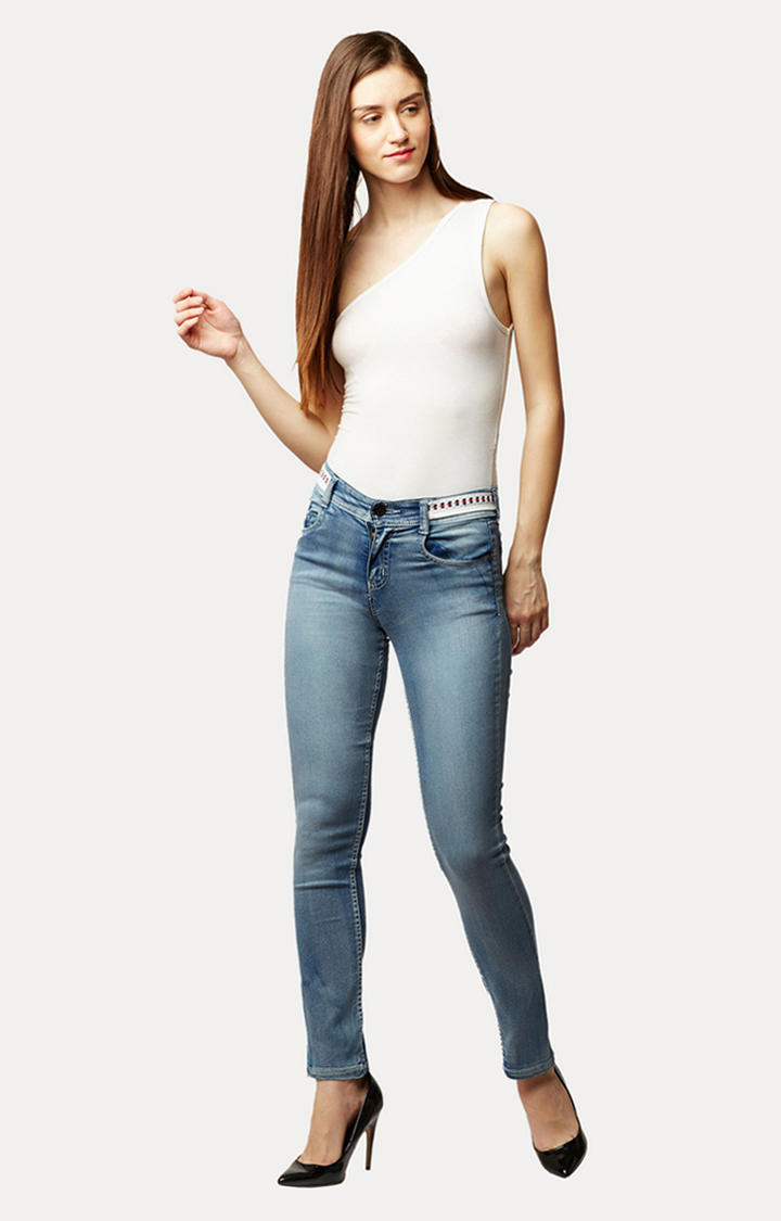 Women's Blue Solid Slim Jeans