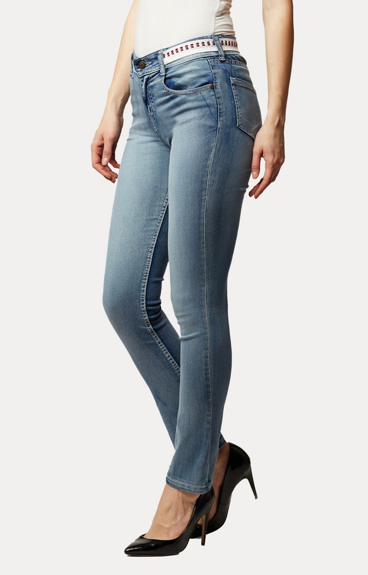 Women's Blue Solid Slim Jeans