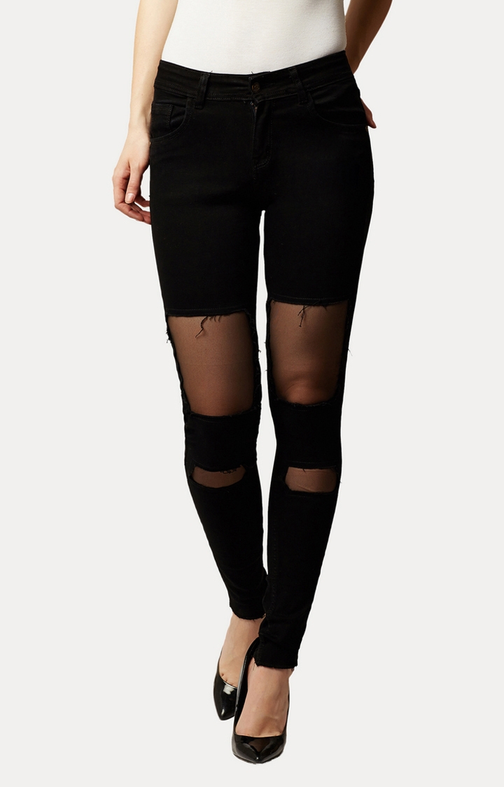 MISS CHASE | Women's Black Ripped Ripped Jeans