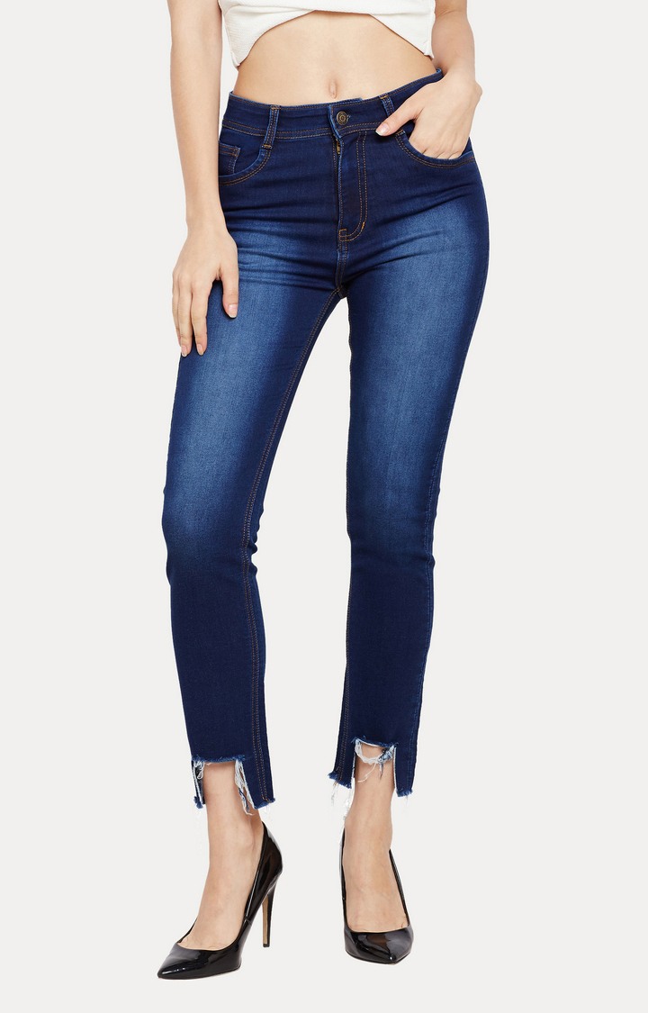 Women's Blue Solid Slim Jeans