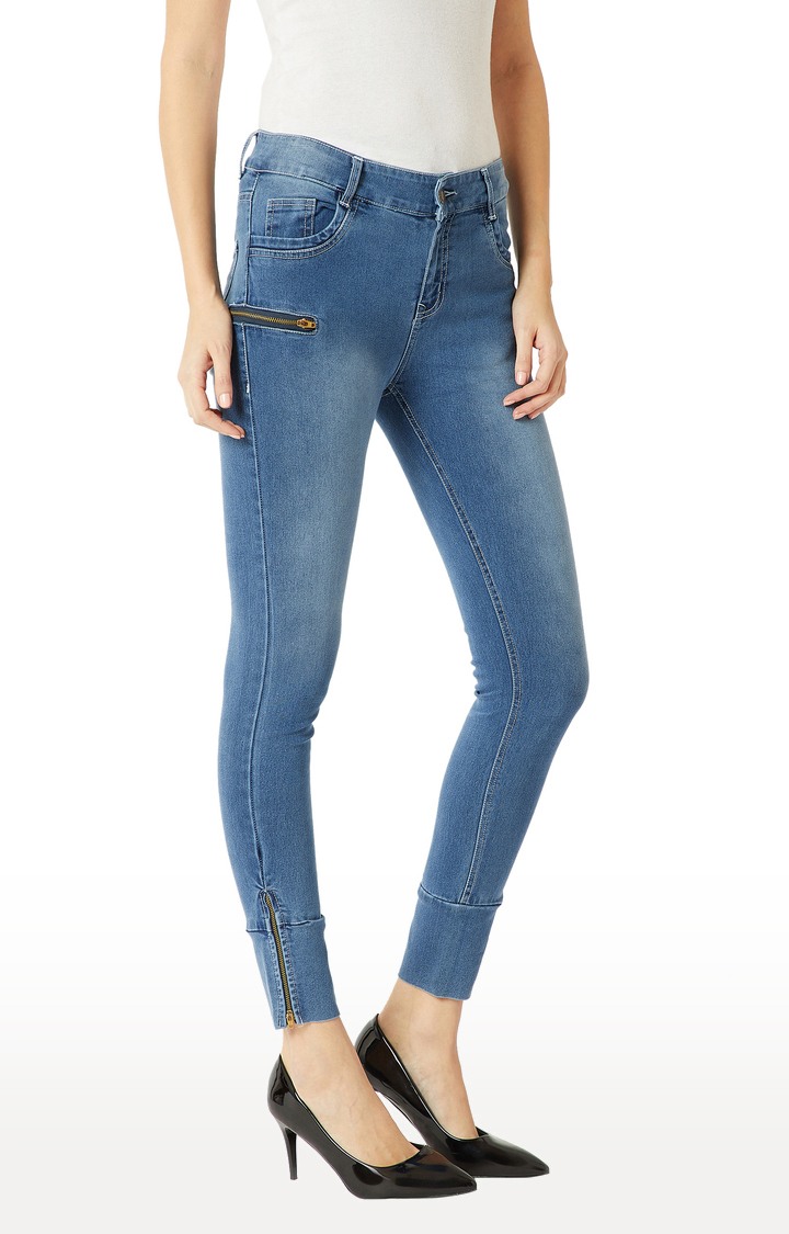 MISS CHASE | Women's Blue Solid Skinny Jeans