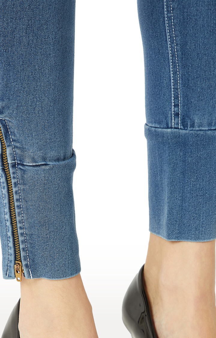 Women's Blue Solid Skinny Jeans
