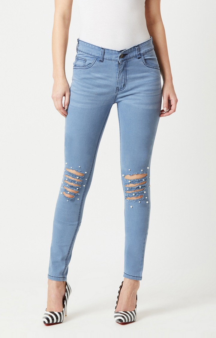 MISS CHASE | Women's Blue Ripped Ripped Jeans