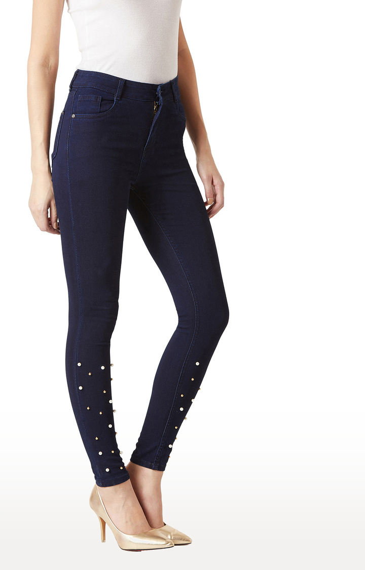 Women's Blue Solid Skinny Jeans