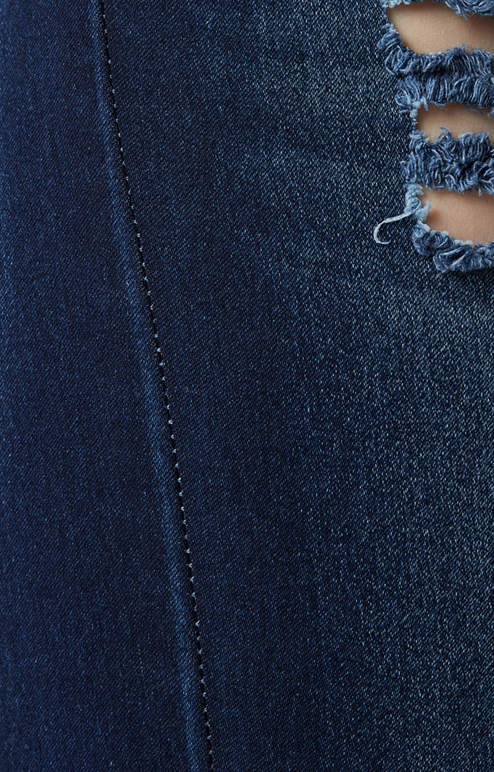 Women's Blue Solid Ripped Jeans