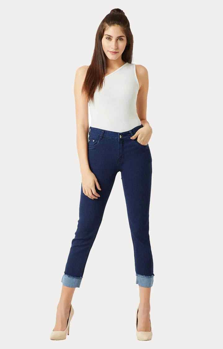 Women's Blue Solid Capris