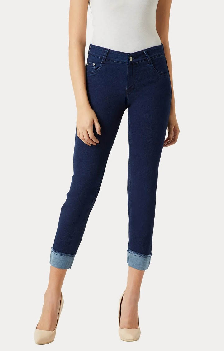 MISS CHASE | Women's Blue Solid Capris