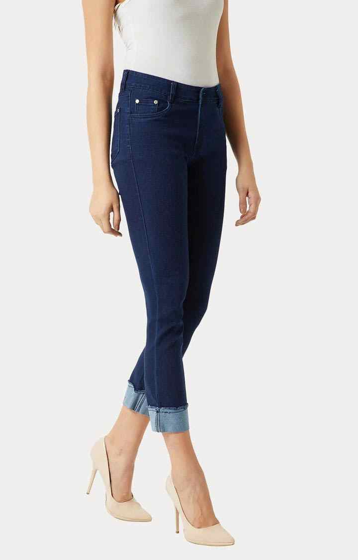 Women's Blue Solid Capris