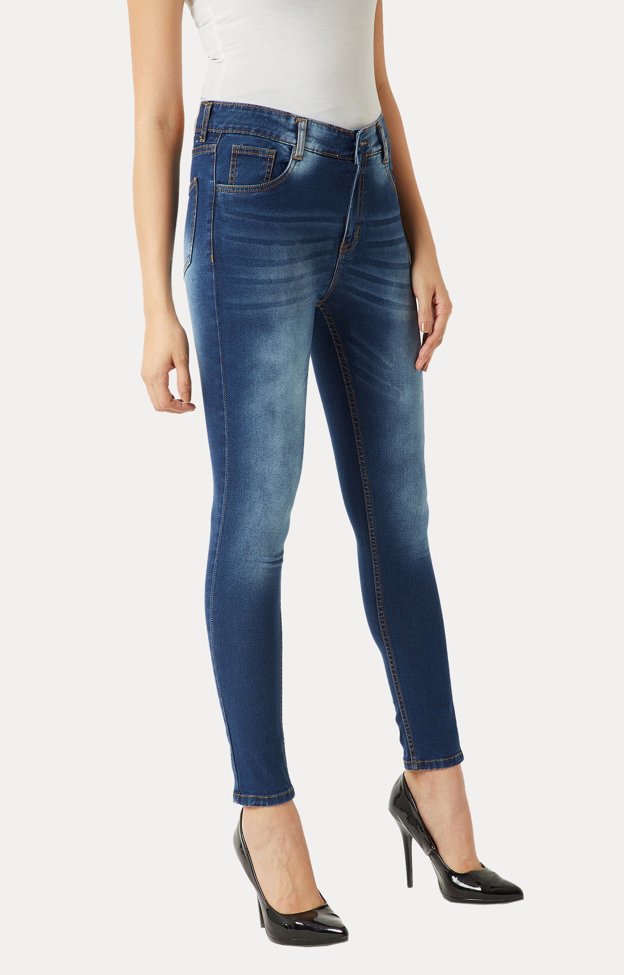 Women's Blue Solid Skinny Jeans