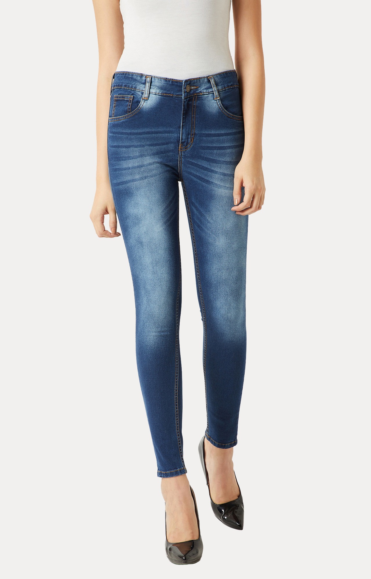 MISS CHASE | Women's Blue Solid Skinny Jeans