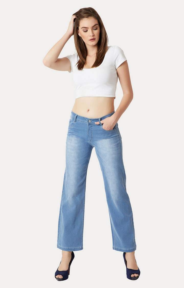 Women's Blue Solid Straight Jeans