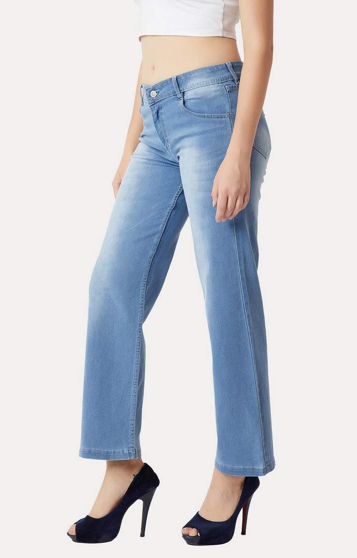 Women's Blue Solid Straight Jeans