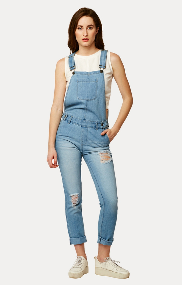 MISS CHASE | Women's Blue Denim RippedCasualwear Dungarees