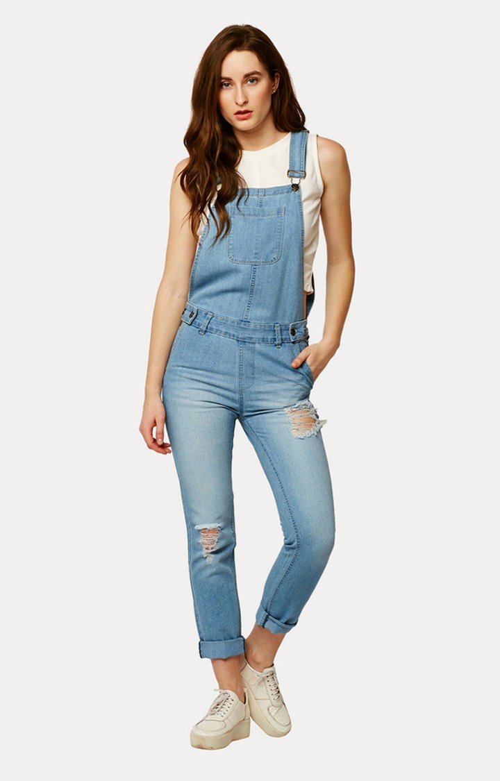 Women's Blue Denim RippedCasualwear Dungarees