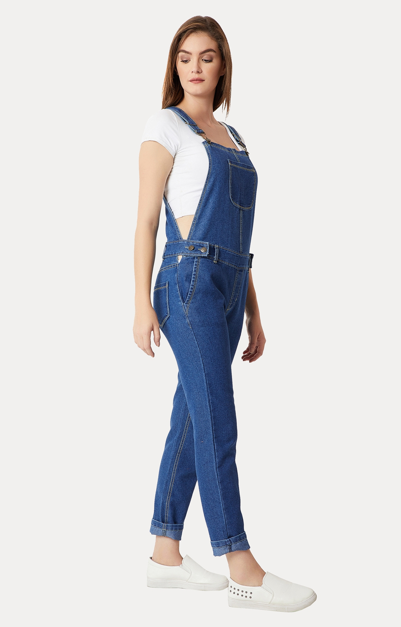 Women's Blue Denim SolidCasualwear Dungarees