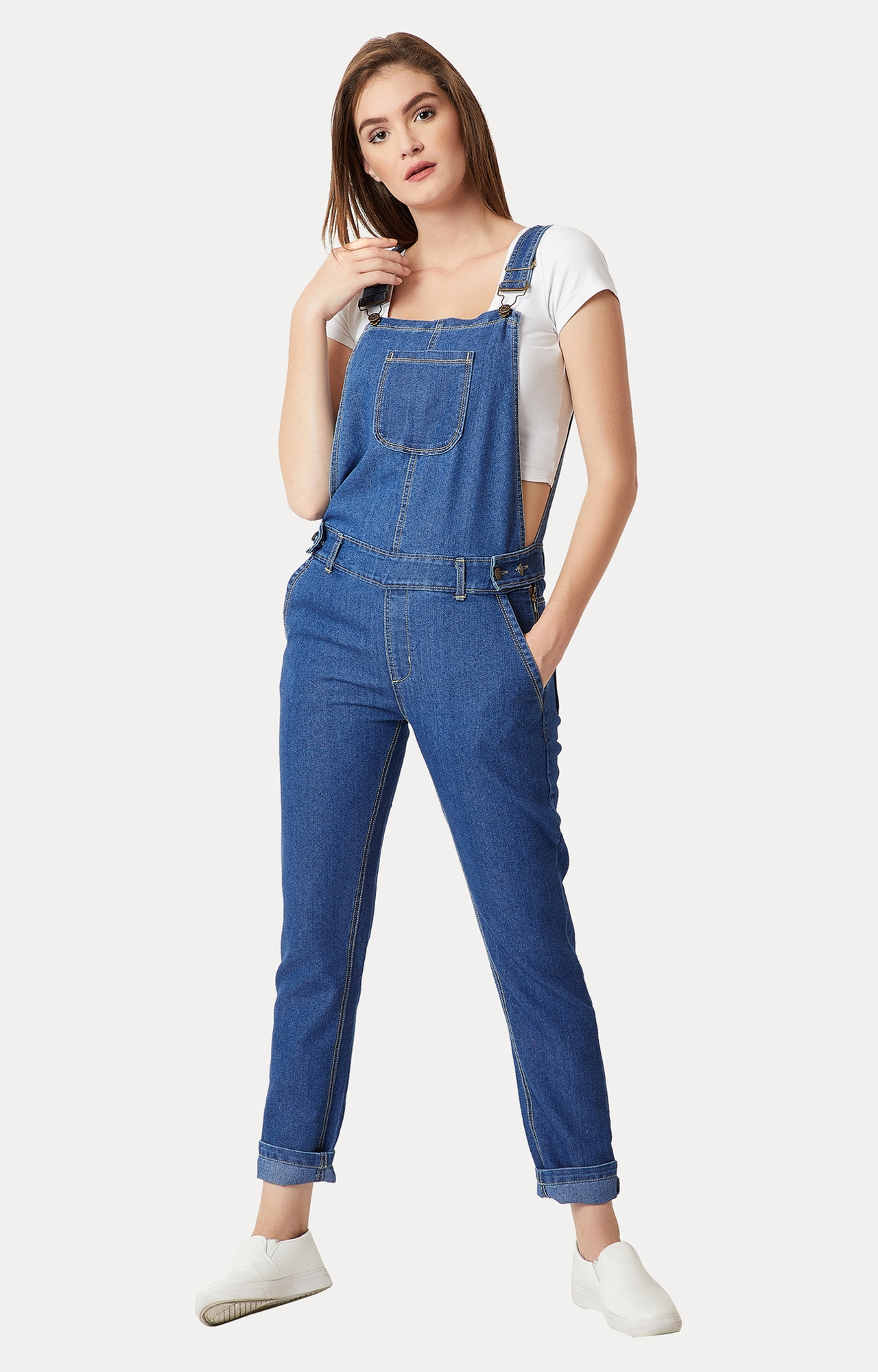 MISS CHASE | Women's Blue Denim SolidCasualwear Dungarees
