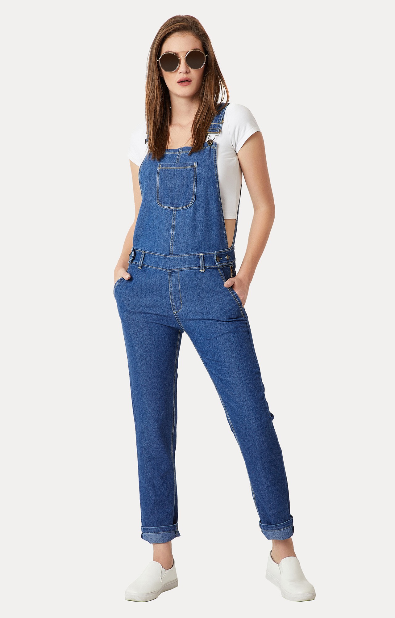 Women's Blue Denim SolidCasualwear Dungarees