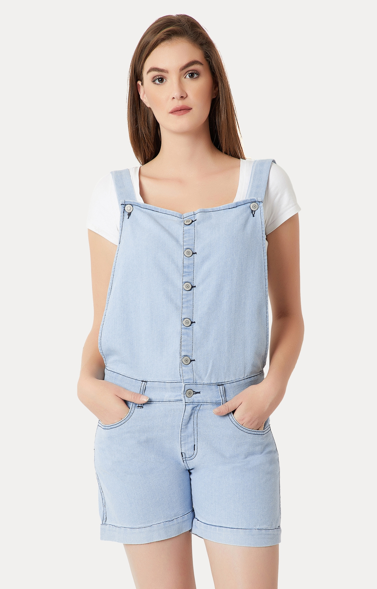 MISS CHASE | Women's Blue Denim SolidCasualwear Dungarees