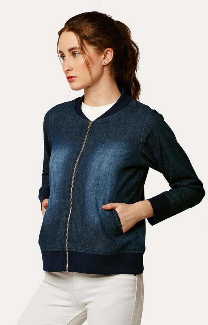 Women's Blue Denim SolidCasualwear Denim Jackets