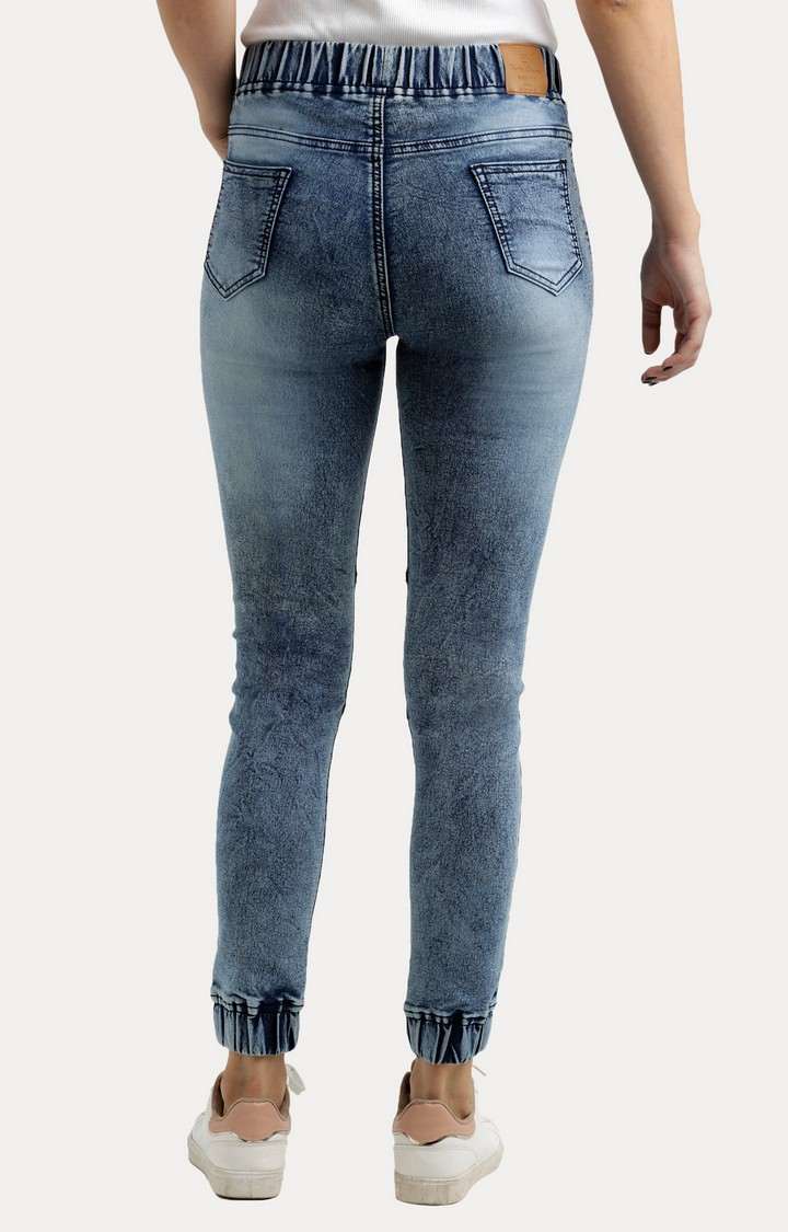 Women's Blue Solid Joggers Jeans