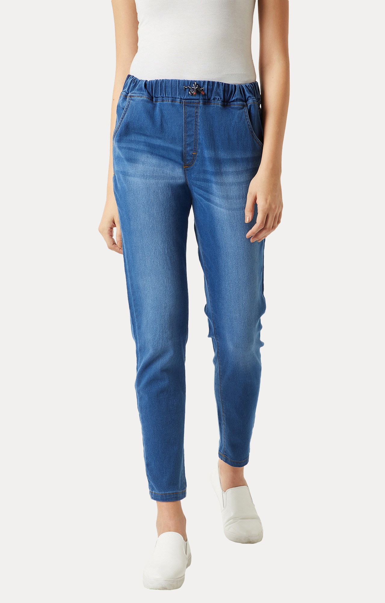 MISS CHASE | Women's Blue Solid Slim Jeans