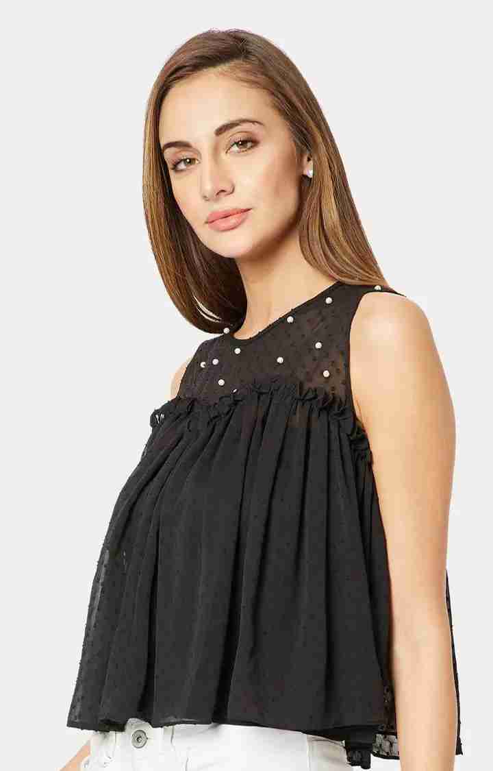 Women's Black Chiffon SolidCasualwear Peplum Top