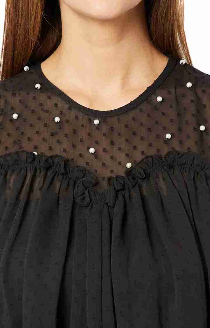 Women's Black Chiffon SolidCasualwear Peplum Top