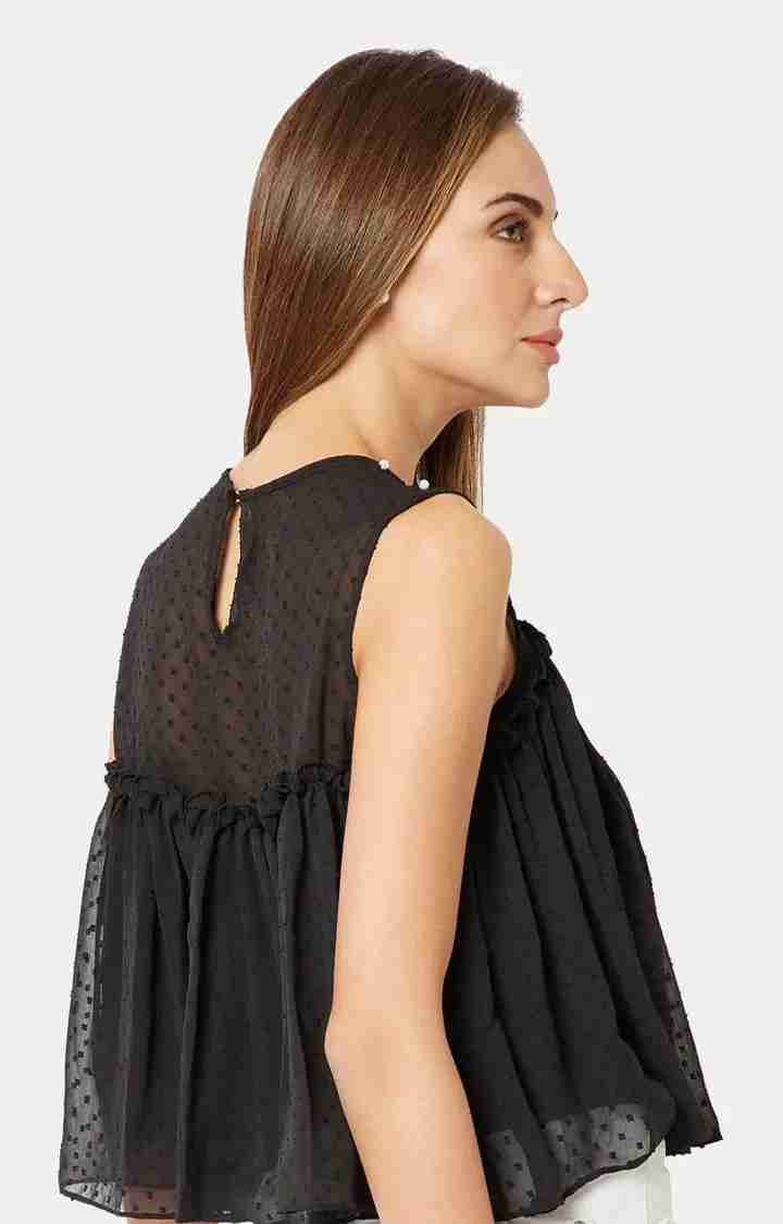 Women's Black Chiffon SolidCasualwear Peplum Top