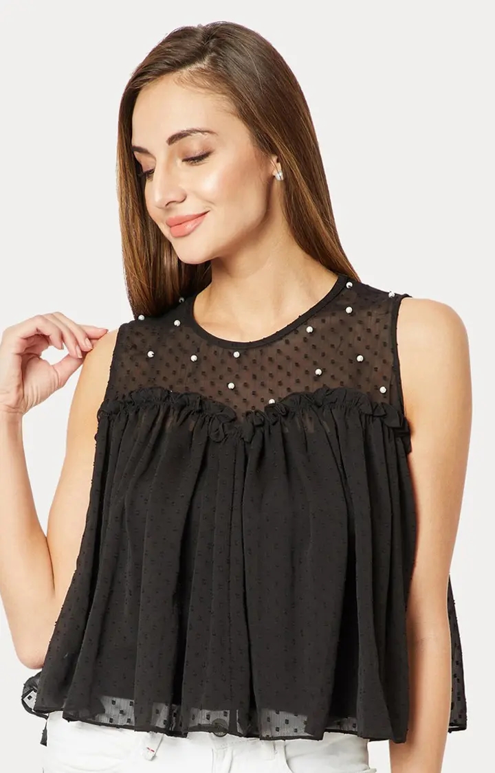 MISS CHASE | Women's Black Solid Peplum Top