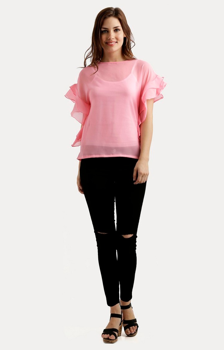 Women's Pink Georgette SolidCasualwear Tops