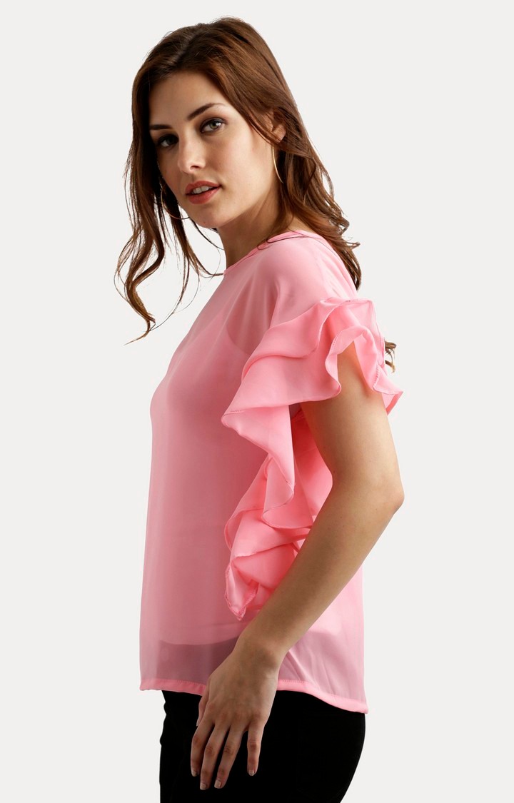 Women's Pink Georgette SolidCasualwear Tops