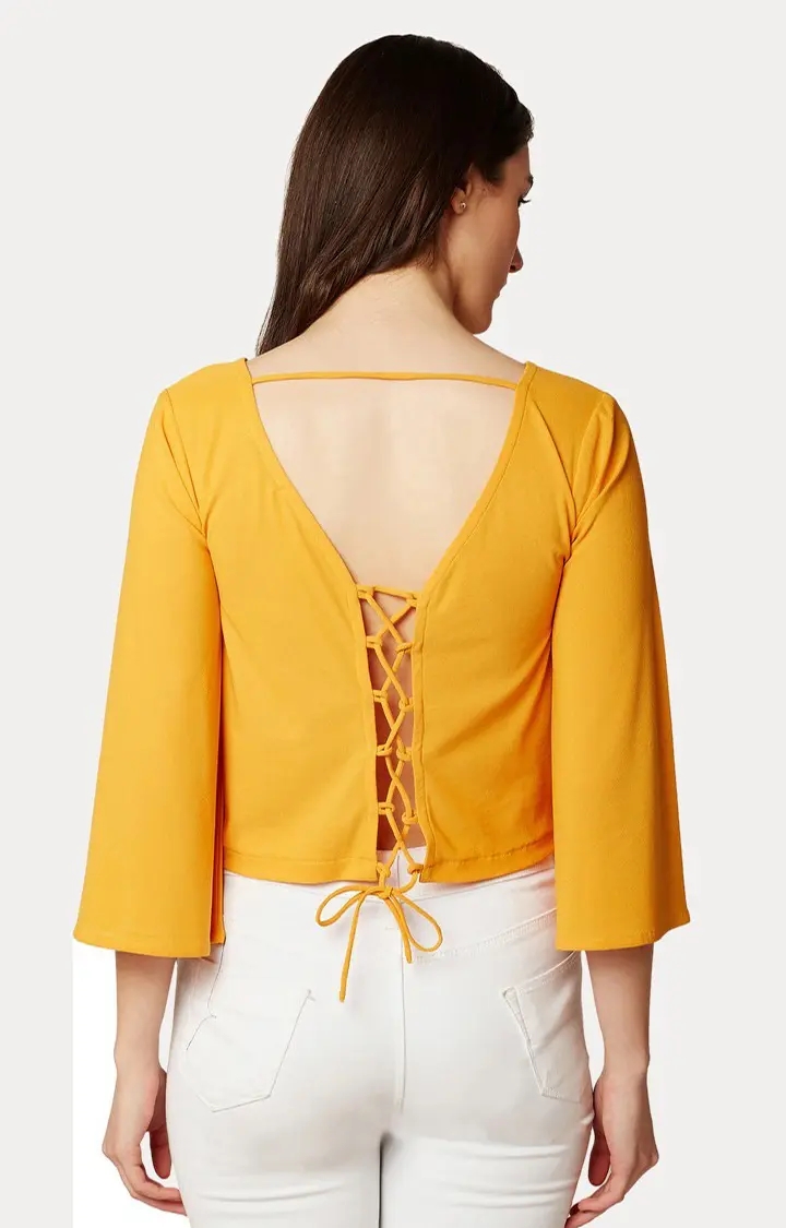 Women's Yellow Polyester SolidCasualwear Tops